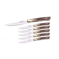 Set coltelli da bistecca Muela, 6 pz con manico in Cervo.
