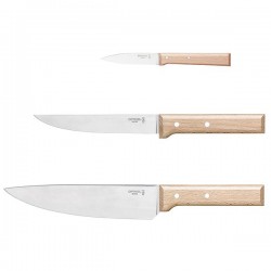 Opinel, Tris Parallèle, Coffret de couteaux de cuisine (couteau de chef - couteau à découper - couteau d'office).