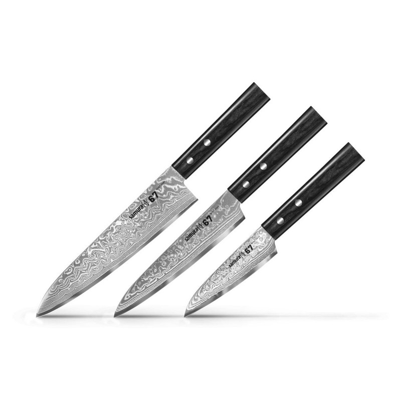 Samura 67 Damascus, ensemble de couteaux 3 pièces (couteau de chef - couteau  à fileter - couteau d'